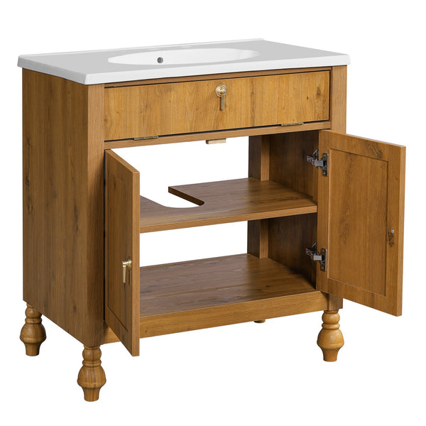 English Elm Christopher Knight Home® - 30-Inch Walnut Vanity with Seashell Resin Sink, Flip-Up Organizer, Soft-Close Doors & Legs Brown N765P33417576B