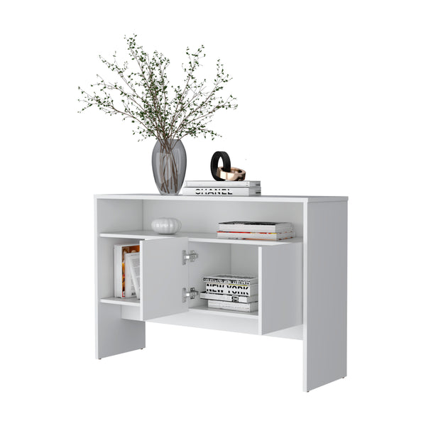 English Elm Bylas Melamine Console Table with Two Doors and Three Open Shelves, Durable Pressed Wood, White B128P237128