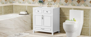English Elm 30'' Bathroom Vanity with Sink - Retro Solid Wood Frame, Ceramic Basin, Soft-Close Doors & Ample Storage White N710P190656K