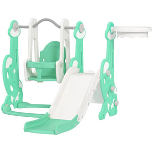 English Elm Kids Rocket Themed 4 in 1 Indoor Play Set with Slide Swing Climber and Basketball Green T3971P439482
