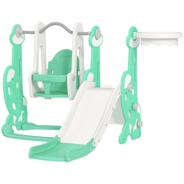 English Elm Kids Rocket Themed 4 in 1 Indoor Play Set with Slide Swing Climber and Basketball Green T3971P439482