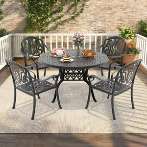 English Elm 5-piece Cast Aluminum Outdoor Dining Set with Carved Floral Patio Chairs and Table W1710S00551