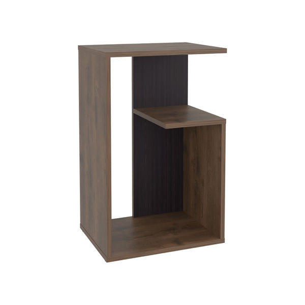 English Elm Side Table – 25" H Dark Oak Minimalist Design With 2 Open Shelves For Stylish Storage & Display B097P296867-GIGA