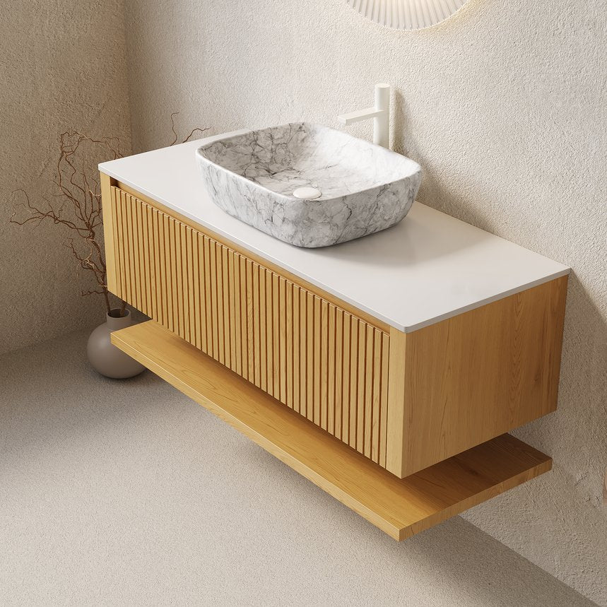 English Elm Hizon 48" Floating Bathroom Vanity & Sink, Stylish Corolla Oak Storage, Pre-Assembled Marble Basin W2615S00381