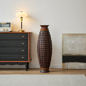 English Elm A 39-inch hand-woven bamboo floor vase in Acacia Wood PVC finish — 37.75" tall modern rattan decor for entryway W2796P283884
