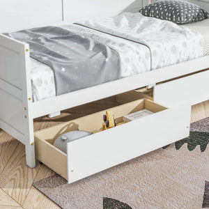 English Elm Twin Pine Wood Daybed with Two Hidden Storage Drawers, Space-Saving Twin Sofa Bed with Clean Silhouette White W504P149045