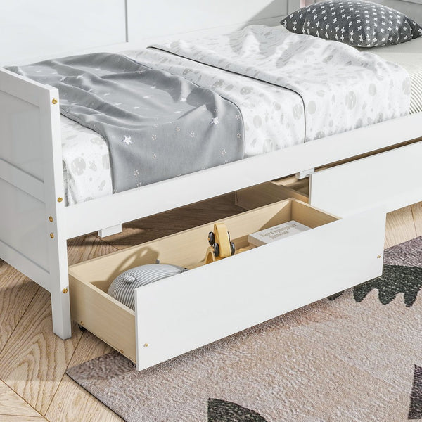 English Elm Twin Pine Wood Daybed with Two Hidden Storage Drawers, Space-Saving Twin Sofa Bed with Clean Silhouette White W504P149045