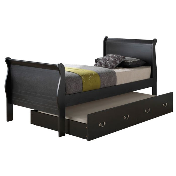 English Elm Classic Black Trundle Bed With Storage Drawers, 44"H x 57"W x 87"D Sturdy Particleboard, Traditional Style B078S00356