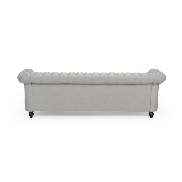 English Elm Christopher Knight Home® - 3 Seater Chesterfield Sofa with Button Tufted Diamond Stitch, Nailhead Accents & Scrolled Arms - Low Profile Grey N771P262584D