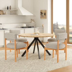 English Elm Modern Linen Upholstered Dining Chair Set Solid Wood Cross Base Removable Back Khaki T3623P466006