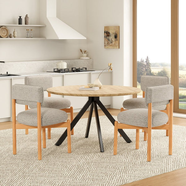 English Elm Modern Linen Upholstered Dining Chair Set Solid Wood Cross Base Removable Back Khaki T3623P466006