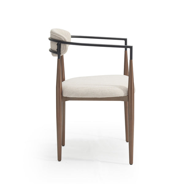 English Elm Christopher Knight Home® - Low Back Upholstered Dining Chair with Gold-Trim Iron Frame, Curved Open Backrest, Plush Comfort Beige+Black N771P249346H