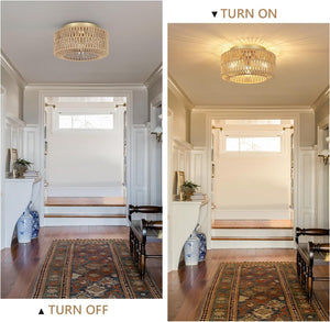 English Elm Boho 3-Light Rattan Ceiling Light Fixture - Modern Flush Mount Chandelier For Home & Nursery Décor W2738P185415