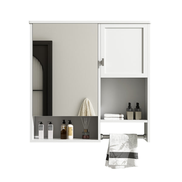 English Elm 29'' Modern Wall Mounted Medicine Cabinet with Mirror, Spacious Adjustable Shelves, Towel Bar and Durable MDF Finish White N710P209440K