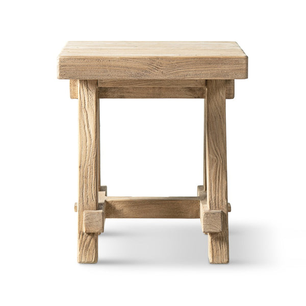 English Elm Hawthorne Reclaimed Elm Square Side Table with Trestle Base for Modern Rustic Interiors Natural B2719P474459