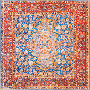 Unique Loom Timeless James Machine Made Medallion Rug Navy Blue, Beige/Blue/Ivory/Olive/Orange/Red 7' 6" x 7' 7"