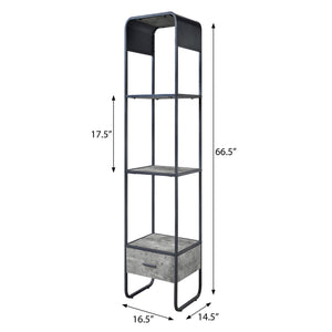 English Elm Concrete Grey Modern 2-Shelf Side Pier with Drawer and Metal Frame, 66.5" Tall Accent Storage Tower B062P186549
