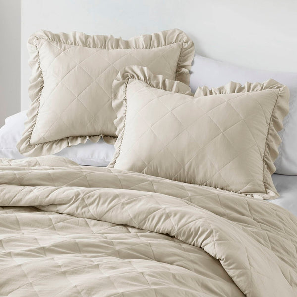 English Elm 3-piece Diamond Quilted King Comforter Set with Ruffled Edges and Prewashed Softness B035P463225