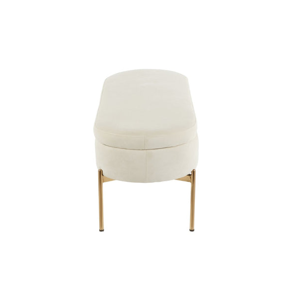 English Elm Contemporary Cream Velvet Storage Bench with Gold Metal Base for Bedroom or Entryway B202P223453