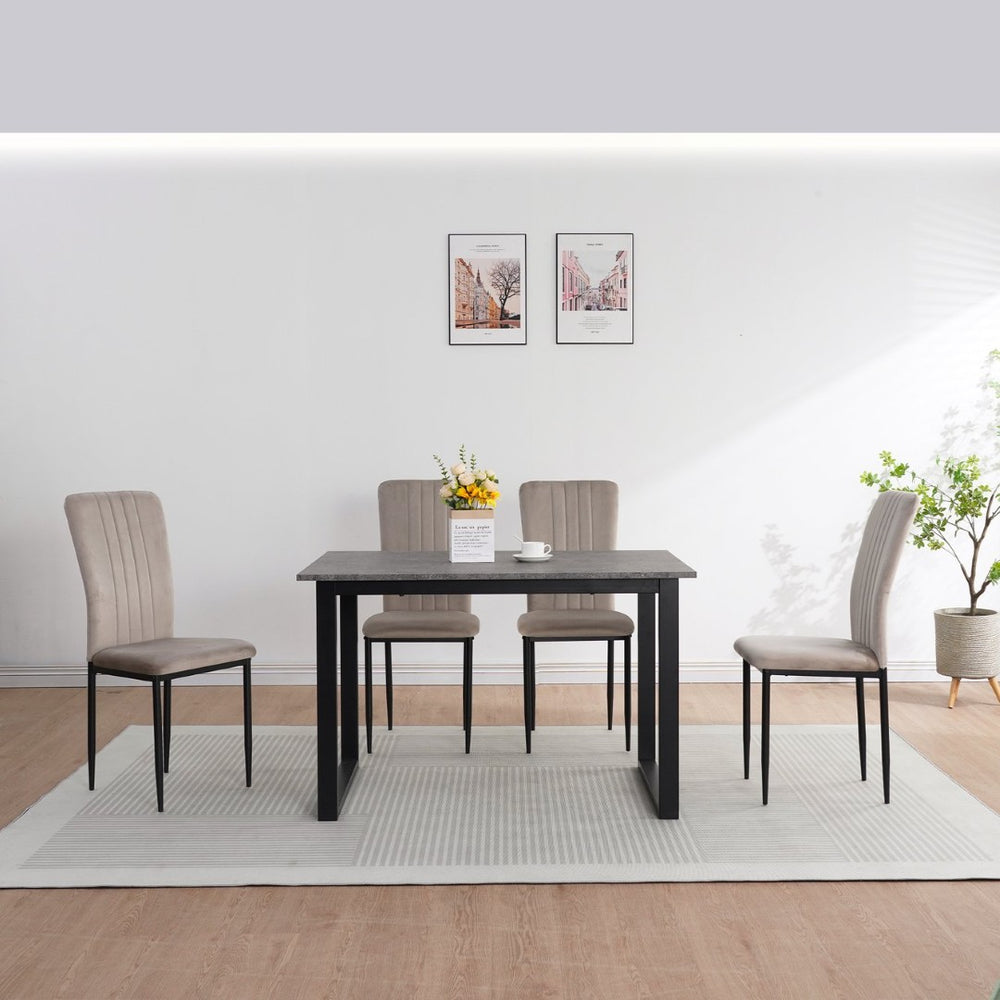 English Elm Dining Chair Set of 4 Velvet Upholstered Curved Back with Powder Coated Metal Legs Gray W3851P407807