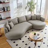 English Elm Modern Sectional Curved Sofa Couch For Living Room,Upholstered 5-Seat Sofa Couch Eco-Leather Couch Set For Apartment Office,Light Grey