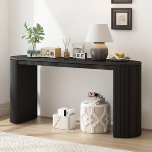 English Elm U_Style Curved Console Table With Vertical Stripe Design - Modern Elegance For Living Room & Entryway N711P205935B-GIGA