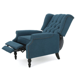 English Elm Charcoal Wingback Pushback Recliner with Button Tufted Diamond Fabric Upholstery Dark Blue N763P410529C