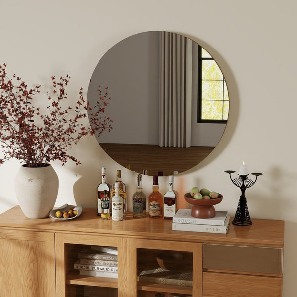 English Elm 80cm Round Float Glass Wall Mirror Polished Edge Vanity Bathroom Hallway Decor W3151P265970