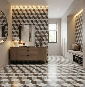 English Elm Hexagon Carrara Gray Polished Marble Floor Wall Tile Spa Inspired Natural Stone W1696P262340