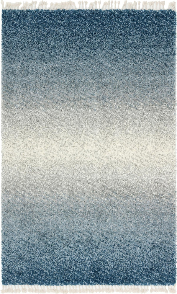 Unique Loom Hygge Shag Gradient Machine Made Gradient Rug Blue, Beige/Ivory 5' 1" x 8' 0"