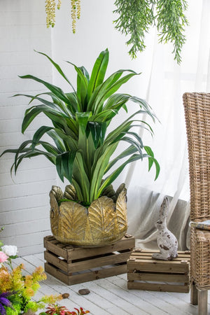 English Elm Set of 3 Zinc Metal Planters with Distressed Golden Finish for Indoor Outdoor Display W2078P499530