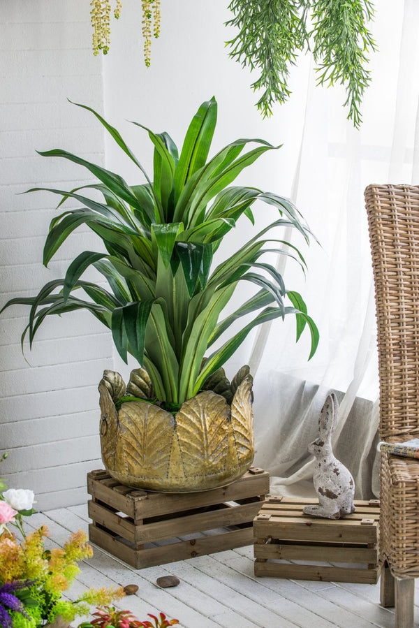 English Elm Set of 3 Zinc Metal Planters with Distressed Golden Finish for Indoor Outdoor Display W2078P499530