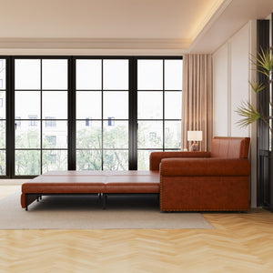 English Elm Chesterfield Sofa Bed - 3-In-1 Convertible Faux Leather Sleeper With Nailhead Trim & Comfort Pillows W1885S00095