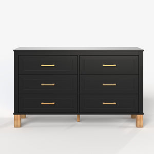 English Elm 6-drawer Double Dresser Solid Wood Legs Mid-century Modern Bedroom Storage Cabinet Black W1445S00006
