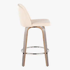 English Elm 26" Swivel Counterstools Whitewashed Wood Blue Upholstered Seat Set of 2 for Kitchen B202S00431