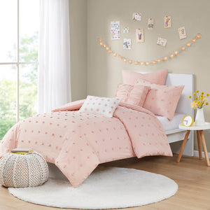 JLA Home Urban Habitat - Cotton Brooklyn Cotton Jacquard Duvet Cover Set with Tufted Chenille Dots, Euro Shams, Pillows Pink UH12-0207
