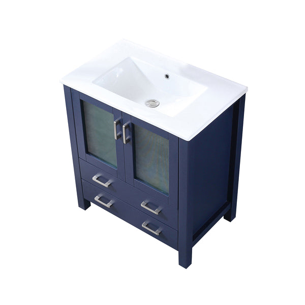English Elm Navy Blue Bath Vanity: 30" W X 18.25" D With Elegant White Ceramic Top & Ample Storage Space B2731P260427
