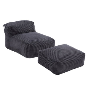 English Elm Big Corduroy Lounger Bean Bag with Ottoman Memory Foam Fill for Living Room Dark Gray W395P435355
