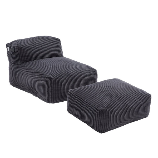 English Elm Big Corduroy Lounger Bean Bag with Ottoman Memory Foam Fill for Living Room Dark Gray W395P435355