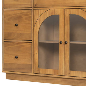English Elm Christopher Knight Home® - Cabinet roomy storage console with 2 doors, 7 drawers, glass accents and manufactured wood build, large Natural N780P330601N