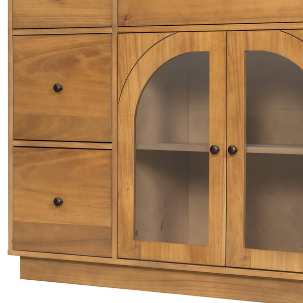 English Elm Christopher Knight Home® - Cabinet roomy storage console with 2 doors, 7 drawers, glass accents and manufactured wood build, large Natural N780P330601N