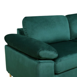 English Elm Coastal Tufted Velvet L-shaped Sectional Sofa with Brass Gold Legs Mid-century Glam Green B2730S00018