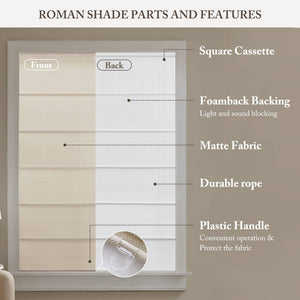 English Elm 1PC Cordless Roman Blind 33x64" Galen Matte Blackout Fabric, 100% Polyester, Energy Saving Ivory 5.96 L x 9.25 W x 8.07 H B035P341206
