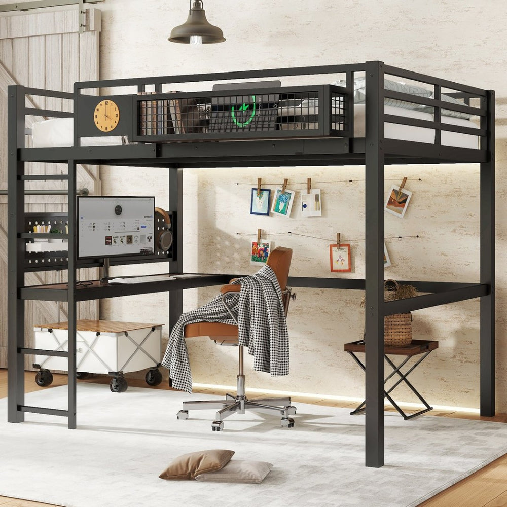 English Elm Full Bunk Bed with Trundle Bookshelf Storage Pine Frame Car Design for Kids W1580S00375