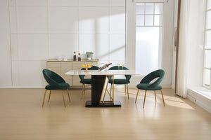 English Elm 061-Set Of 1 Elegant Green Velvet Dining Chair With Curved Backrest & Golden Metal Legs For Style W527P255476