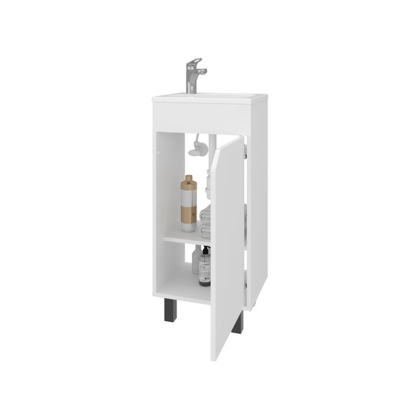 English Elm FM Modern Floating Bathroom Vanity with Integrated Sink and Soft-Close Door for Sleek Storage White 33.9 L x 18.9 W x 11 H B128P293881
