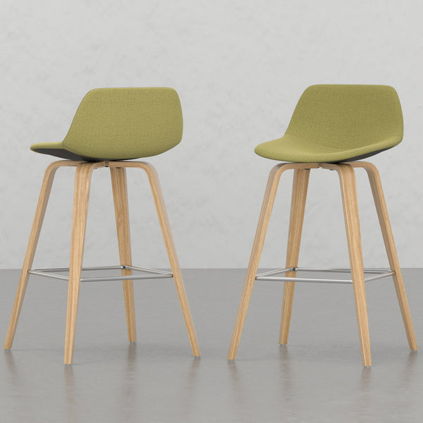 English Elm Harvard Mid-Century Bentwood Counter Bar Stools Set of 2 in Acid Green Linen-Look Upholstery, Wood B2732P253617