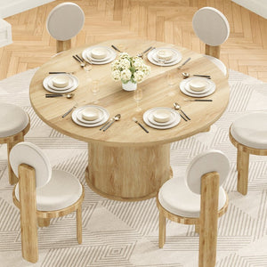 English Elm 43" Round Wood Dining Table with Geometric Metal Base Seats 4 Space Saving Modern Natural T3623P433910
