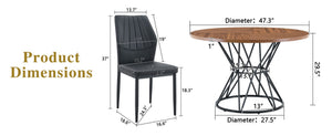 English Elm Table and Chair Set Walnut Round Dining with Hourglass Base Four Fabric Seats Walnut+Black W1151S04855