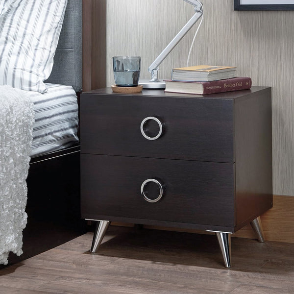 English Elm 2 Drawers Espresso Nightstand With Modern Silver Legs - Stylish Storage For Bedroom Essentials B016P253950